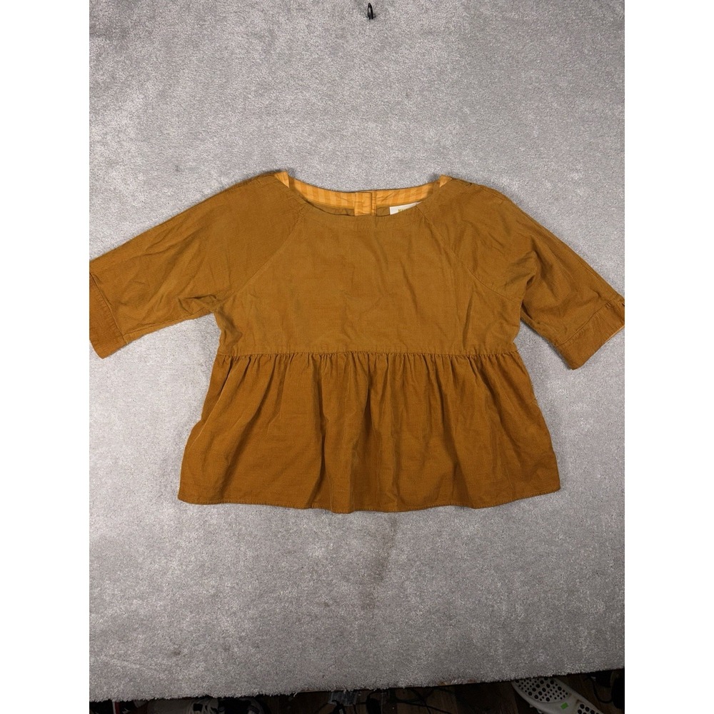 Anthropologie Maeve Women's S Maria Babydoll Button Back Corduroy Peplum Top